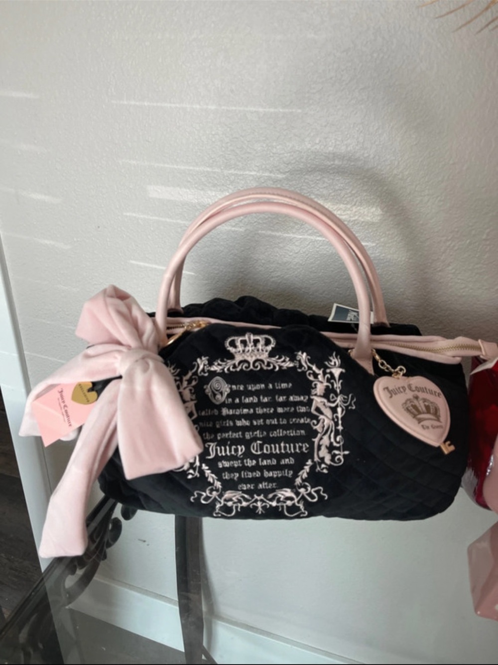 Juicy Couture exclusive Fairytale velvet black slick bow bag